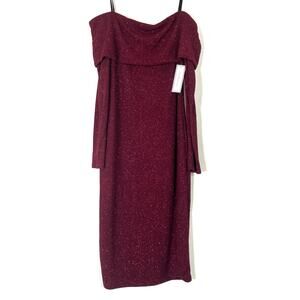 Premier Amour Burgundy Glitter Dress Off-The-Shoulder Holiday Party NWT Womens